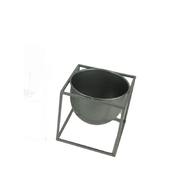 Metallic Silver Metal Modern Planter Bowl in Angular Stand - Picture 1 of 4